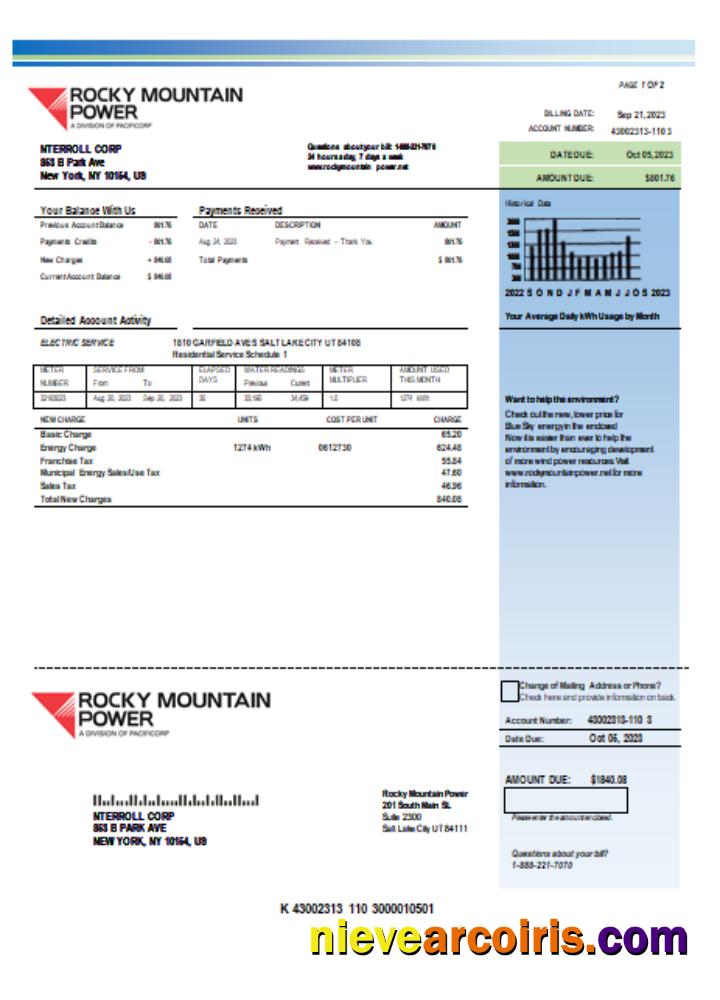 Rocky Mountain Power electricity utility business bill
